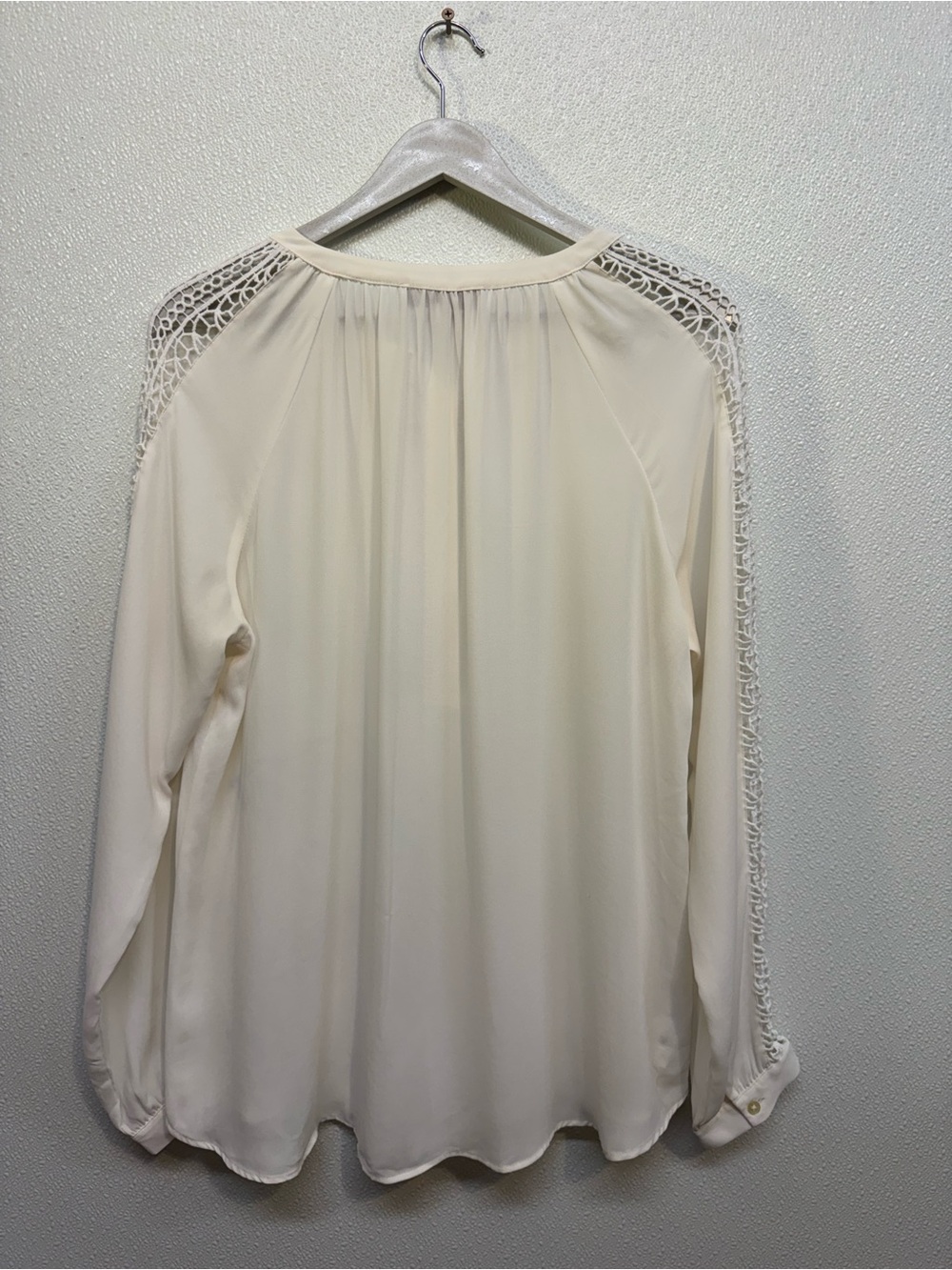 LOFT Cream Button-Front Blouse with Crochet Sleeve Detail - Picture 2 of 7